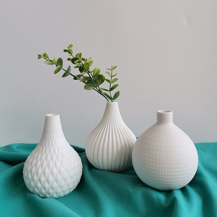 Small White Ceramic Vase – Textured Patterns