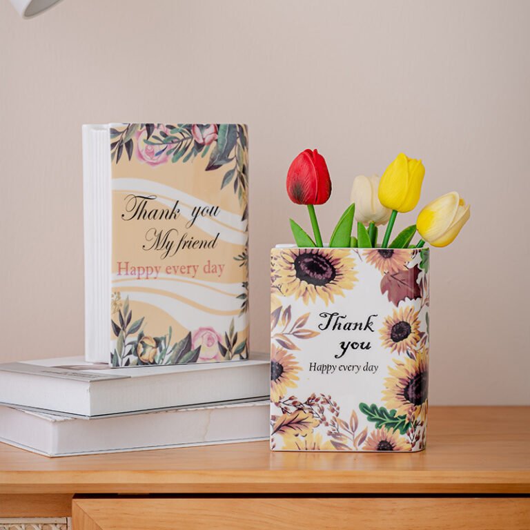 Floral and sunflower book-shaped ceramic vases Floral and sunflower book-shaped ceramic vases