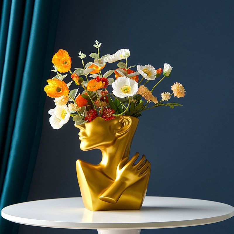 Sculptural Face Vase for Dried Flowers