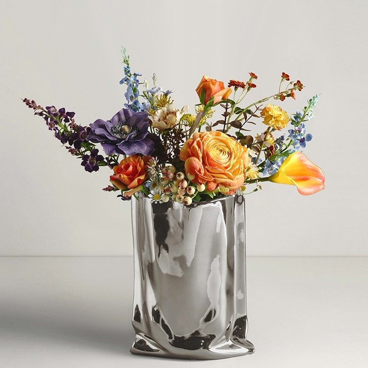 Sculptural Ceramic Vase – Color & Floral Options