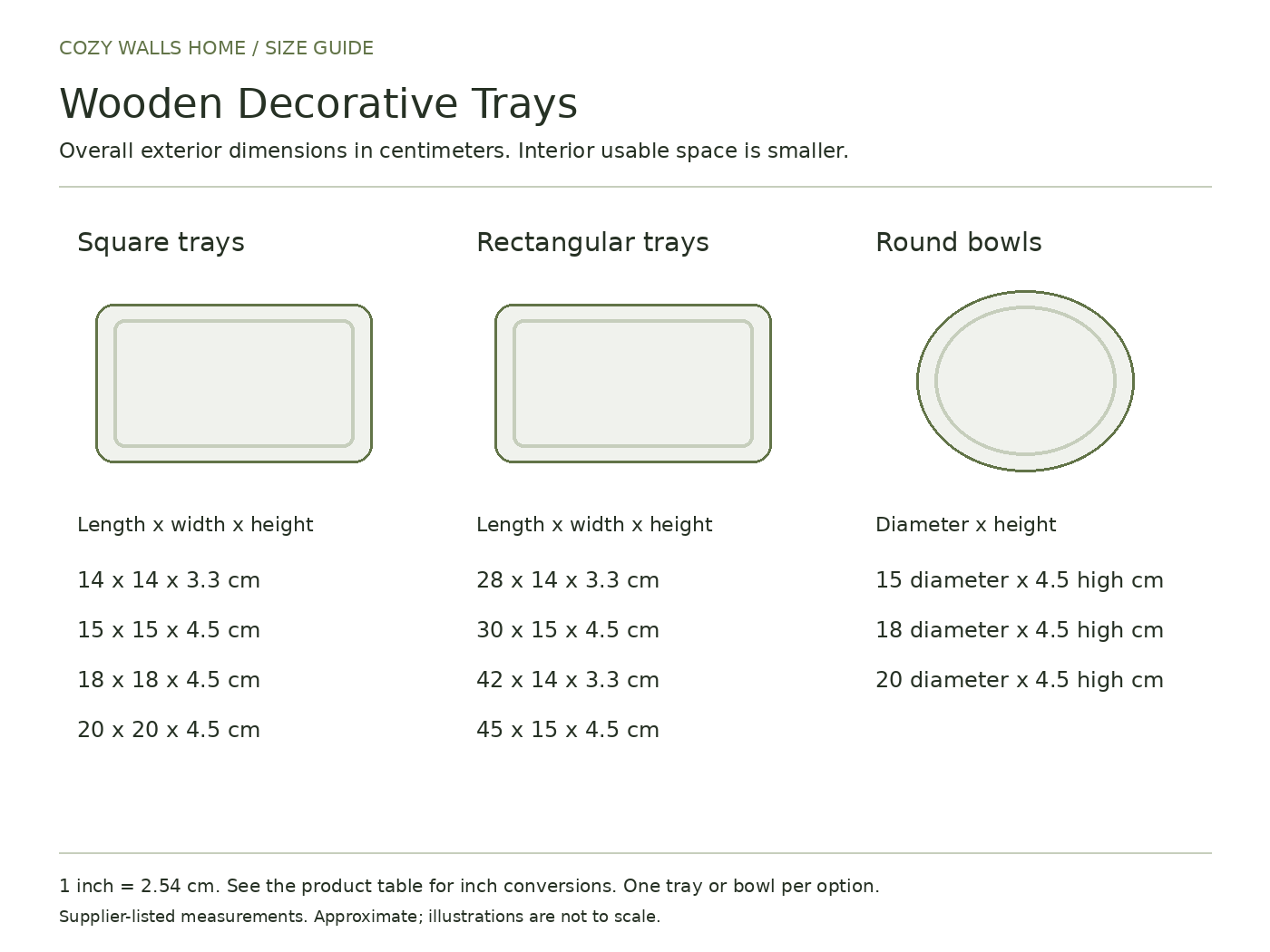 Wooden decorative tray size guide